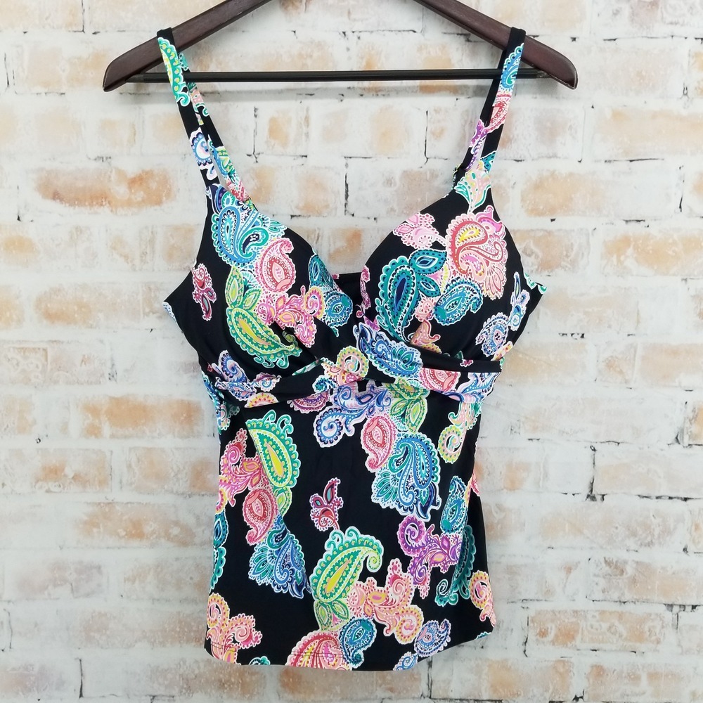 NWT Leilani Gemini Tankini Black Floral Women's 10 Full Bust Underwire Push Up